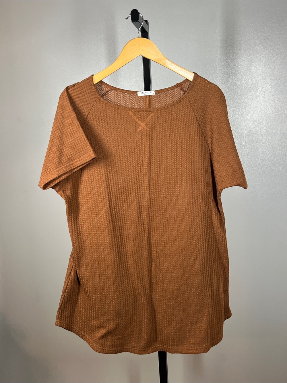 Ekouaer Waffle Knit Short Sleeve Tunic Top - Rust